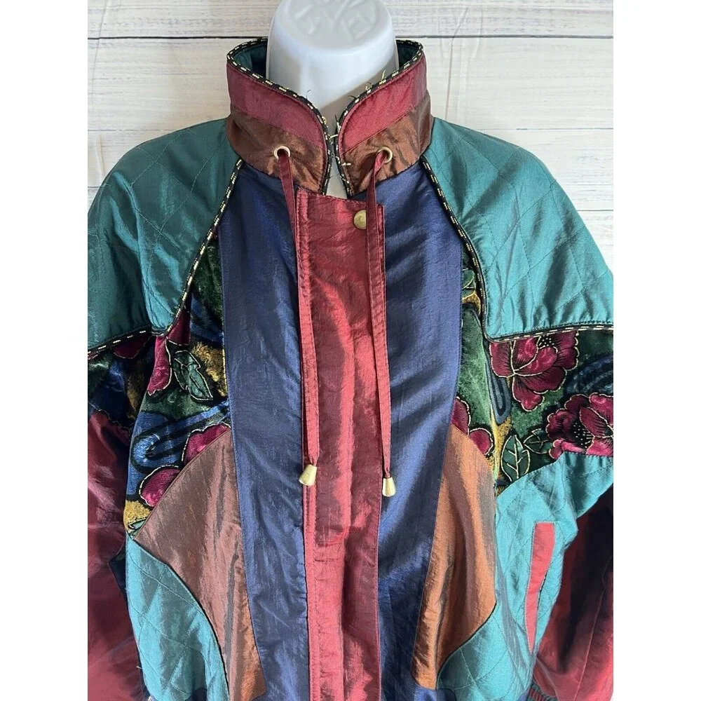 Vintage Westbound Windbreaker Womens L Petites Velvet Burnout Floral Jacket 80s - Picture 2 of 16